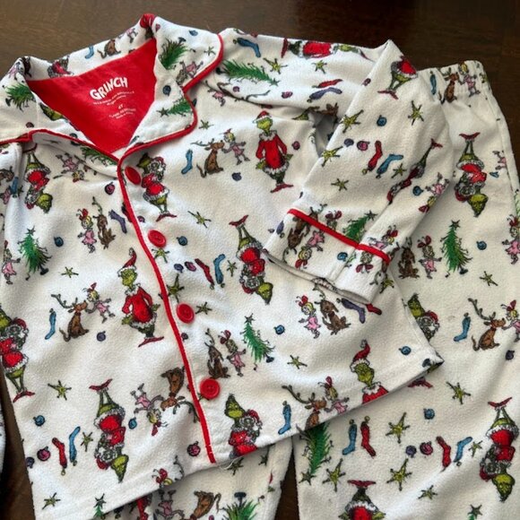 Dr Seuss Grinch Red White Pajama Top Pants 2 Piece Sleepwear Set Size 4T - Picture 1 of 15